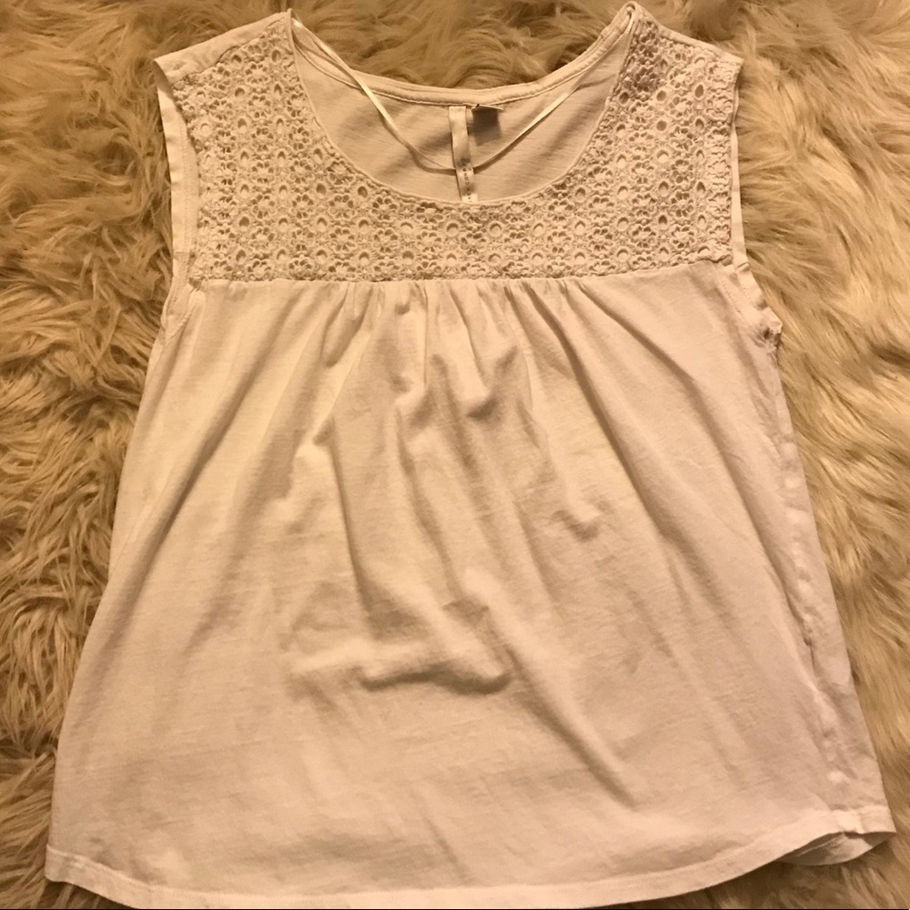 Lauren Conrad White Tank Top with Lace Detail S